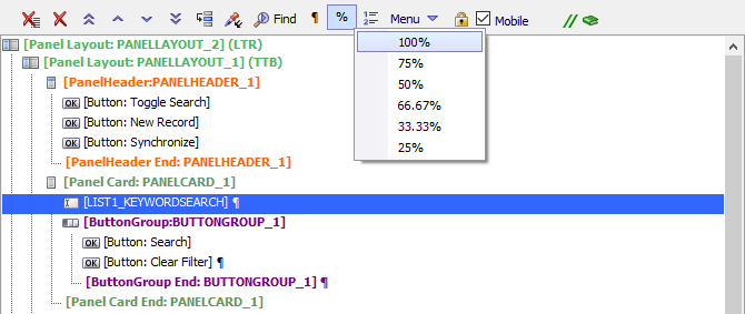 Setting the Search text box width to 100% wide.